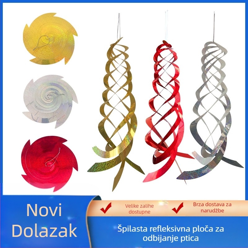Vrtni dekorativni predmet za odvrat ptica, PET materijal, viseća spiralna vjetrenjača, Mei Yan