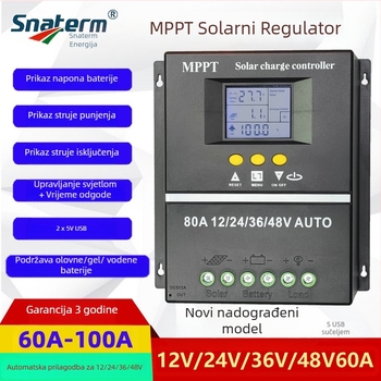 MPPT solarni regulator za punjenje, serija 100A/80A/60A, 12/24/36/48V, USB sučelje, potrošnja 1W