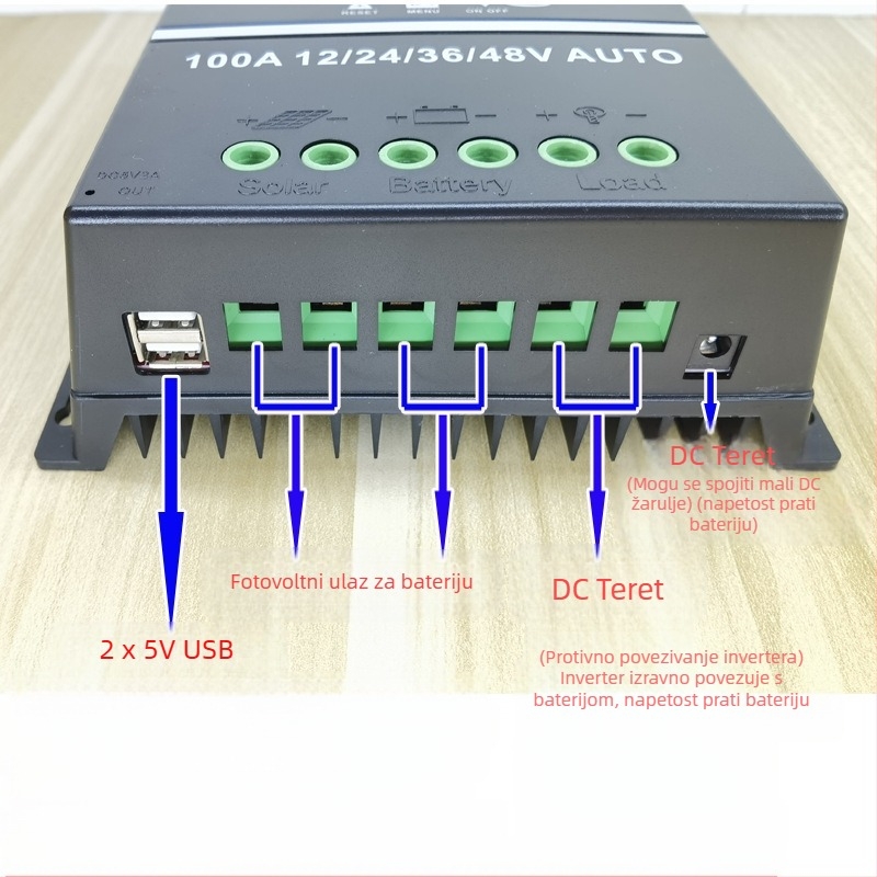 MPPT solarni regulator za punjenje, serija 100A/80A/60A, 12/24/36/48V, USB sučelje, potrošnja 1W
