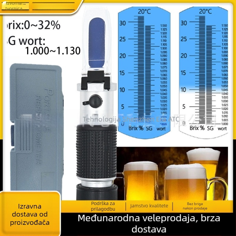 Prijenosni refraktometar za sladovinu piva, dvostruka skala šećera, raspon 0-32%, model RF011BX
