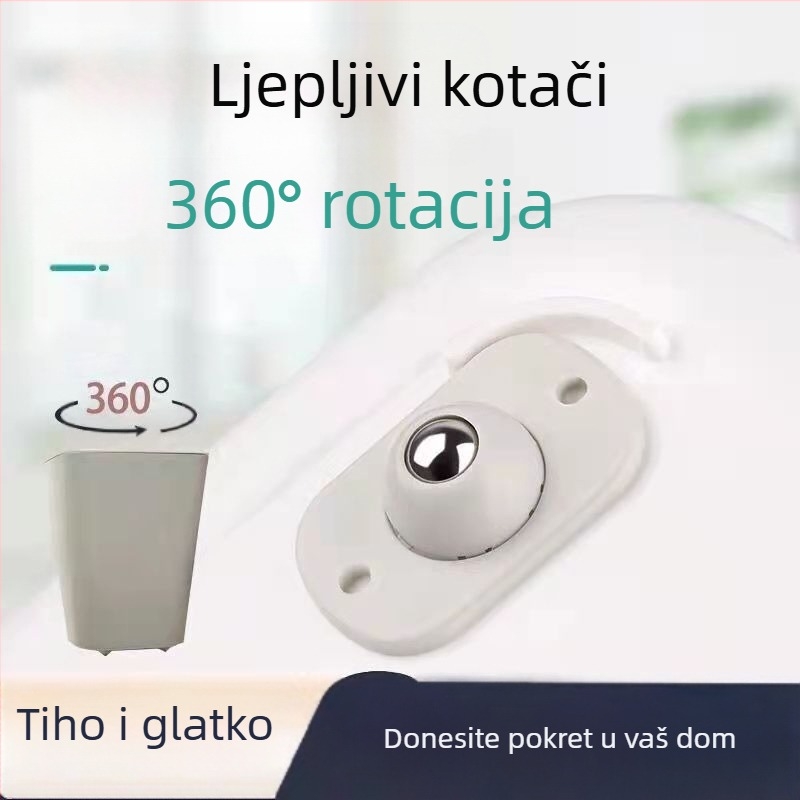 Univerzalni okretni kotači za namještaj – ABS + nehrđajući čelik, za posude za cvijeće i smeće, kuglični tip, ljepilni montažni bez bušenja