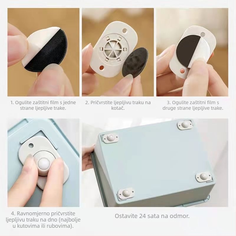 Univerzalni okretni kotači za namještaj – ABS + nehrđajući čelik, za posude za cvijeće i smeće, kuglični tip, ljepilni montažni bez bušenja