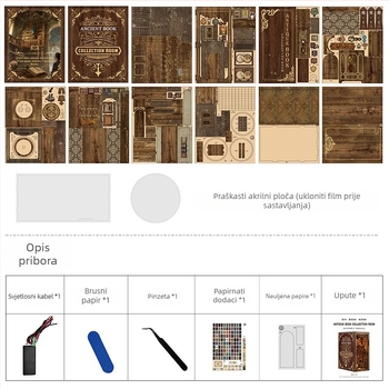 Xinyue 3D drveni puzzle DIY stalak za knjige – starinska kućica za knjige, visoka složenost