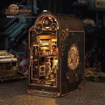 Ručni sastav drvenog arhitektonskog modela u steampunk mehaničkom stilu – mogućnost DIY prilagodbe, savršen poklon za pejzaž.