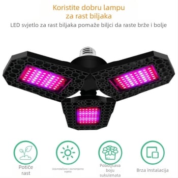 LED lampa za rast biljaka s sklopnim dizajnom, 144 LED, 1600 lm, 85–265 V, vijek trajanja 10.000 h