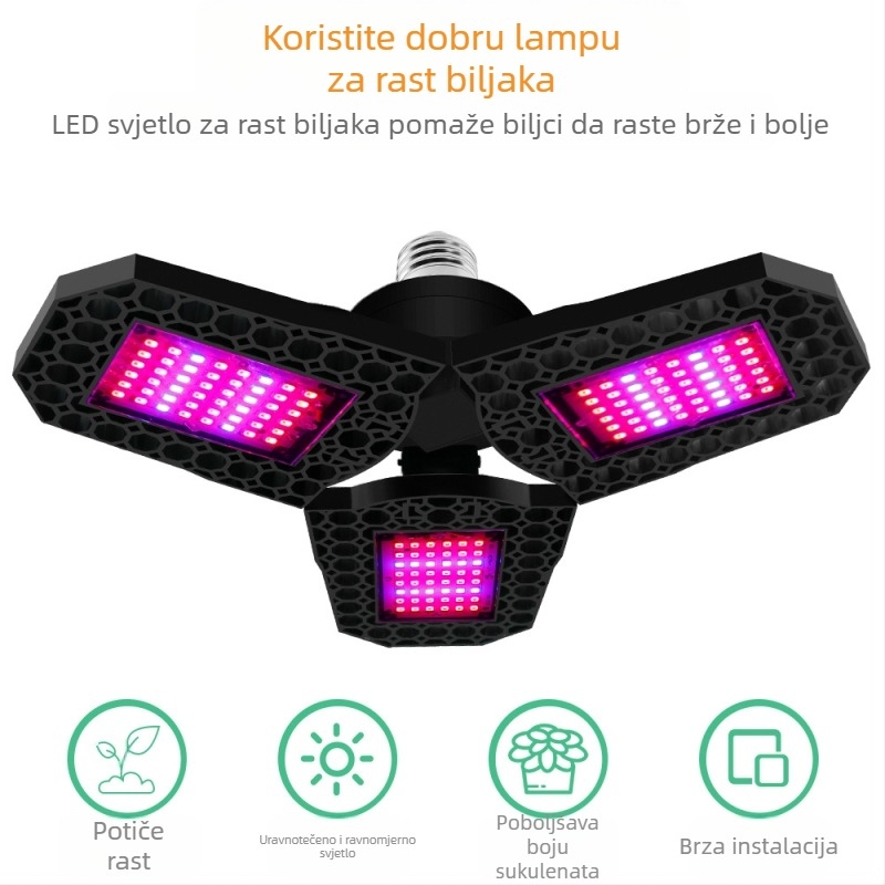 LED lampa za rast biljaka s sklopnim dizajnom, 144 LED, 1600 lm, 85–265 V, vijek trajanja 10.000 h