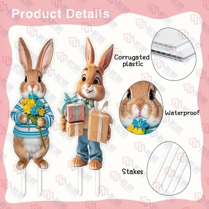 Dvostruki vanjski ukrasni set za Uskrs: veliki retro zeko i mrkva s kolčićima za travnjak, vodootporan, otporan na vlagu i UV