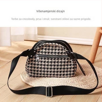 Platnena crossbody torba - gradski jednostavni stil, ovalni oblik, zatvaranje zipom, unutarnja džep sa zipom