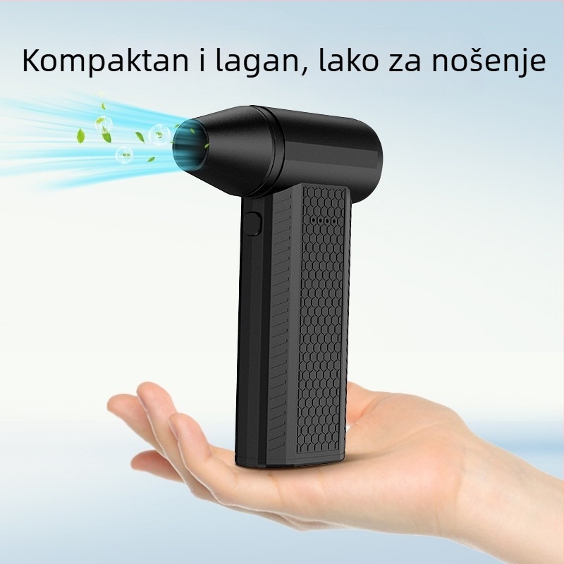 Ručni prijenosni vanjski ventilator — bezčetkasti motor, metalne lopatice, ugrađena baterija 4000 mAh ili više, vrijeme rada 1–3 sata, buka 50–60 dB