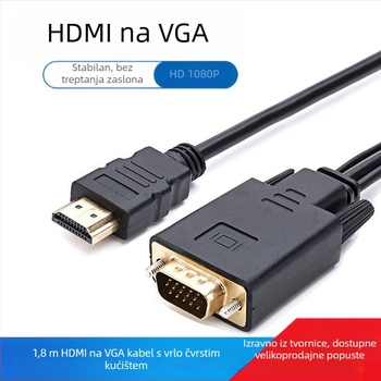 HDMI na VGA kabel za PC, duljine 1,8 m, zlatno presvučeni priključci, bakreni vodiči, podržava 1080p
