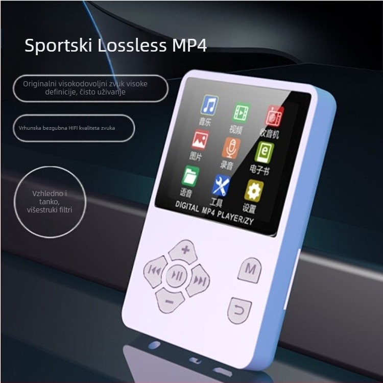 MP4 player sa sinkronizacijom teksta, e-knjiga, AMV video podrška, MP3/WMA zvuk, slot za TF karticu