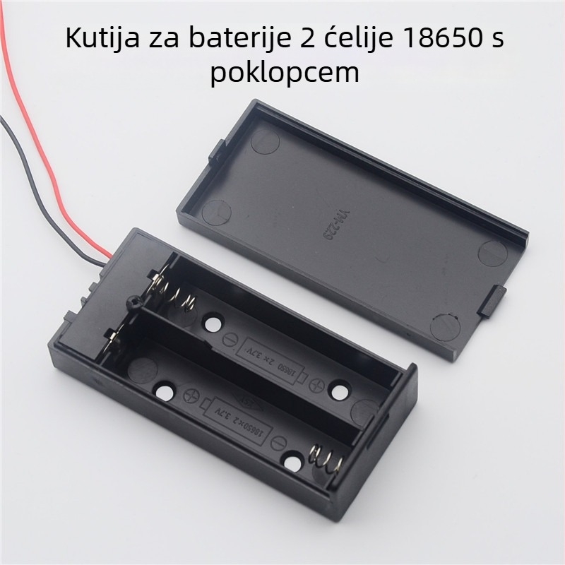 Kutija za baterije 2×18650, 7,4V, potpuno zatvorena s poklopcem i prekidačem