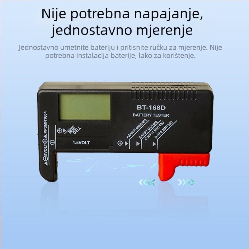 Powerlion prijenosni LCD tester s digitalnim zaslonom, kompatibilan s No.5/No.7 gumb baterijama, tester za 9V baterije, višenamjenski mjerni instrument