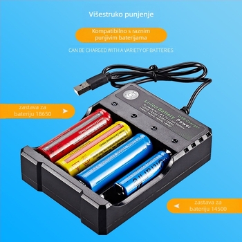 BMAX 18650 punjač, 4 slotova, ulaz 5V 1-2A, izlaz 4.2V 1000mA, CE/FCC certificirano