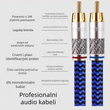 YYTCG 6N monokristal bakreni RCA signalni kabel, 2-2 HiFi audio veza