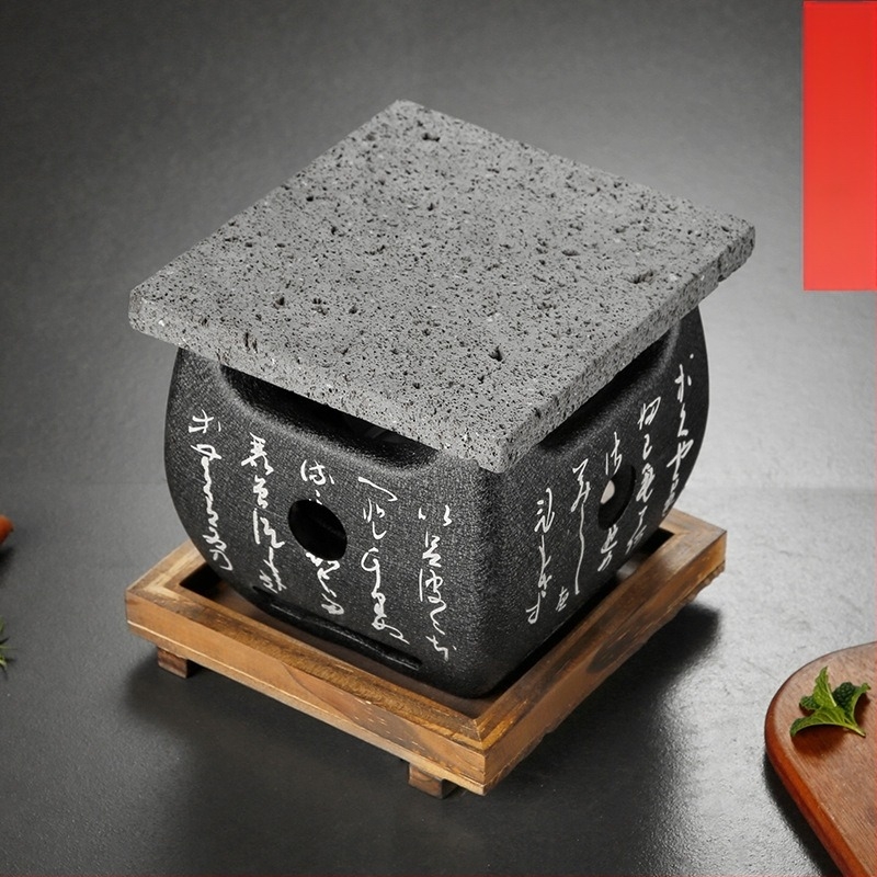 Boyue vulkanska kamen kvadratna ploča za roštilj s kanalom za ulje, japanskog stila visoko temperaturna kamena ploča za roštilj, izolacija