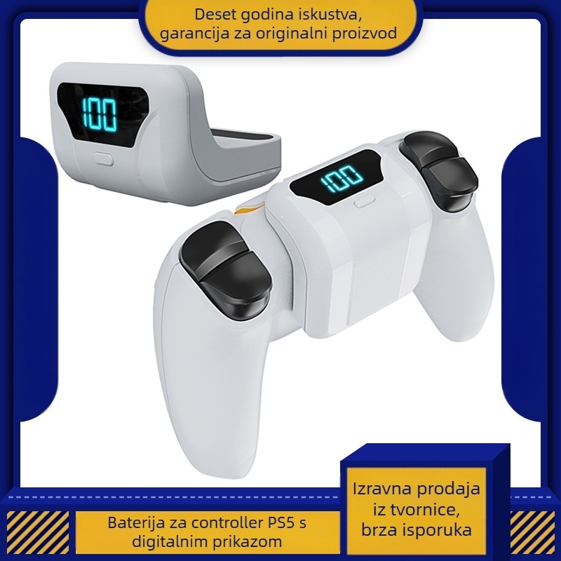 PS5 kontroler s stražnjim klipom baterija, 1500mAh Li-ion, model SHD-2033, prijenosna vanjska baterija s digitalnim zaslonom