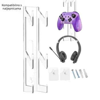 Zidni prozirni nosač za PS4/PS5 kontrolere – plastični, 3-slojni, vijačasto pričvršćivanje, višestruka namjena