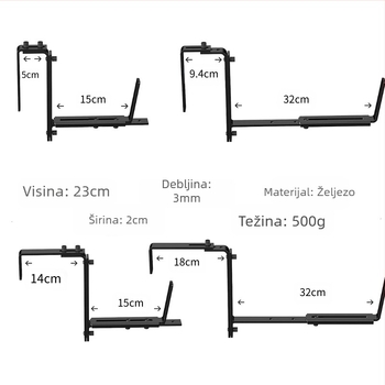 Stalak za saksije od metala, zidni, pokretni, jednostavan stil
