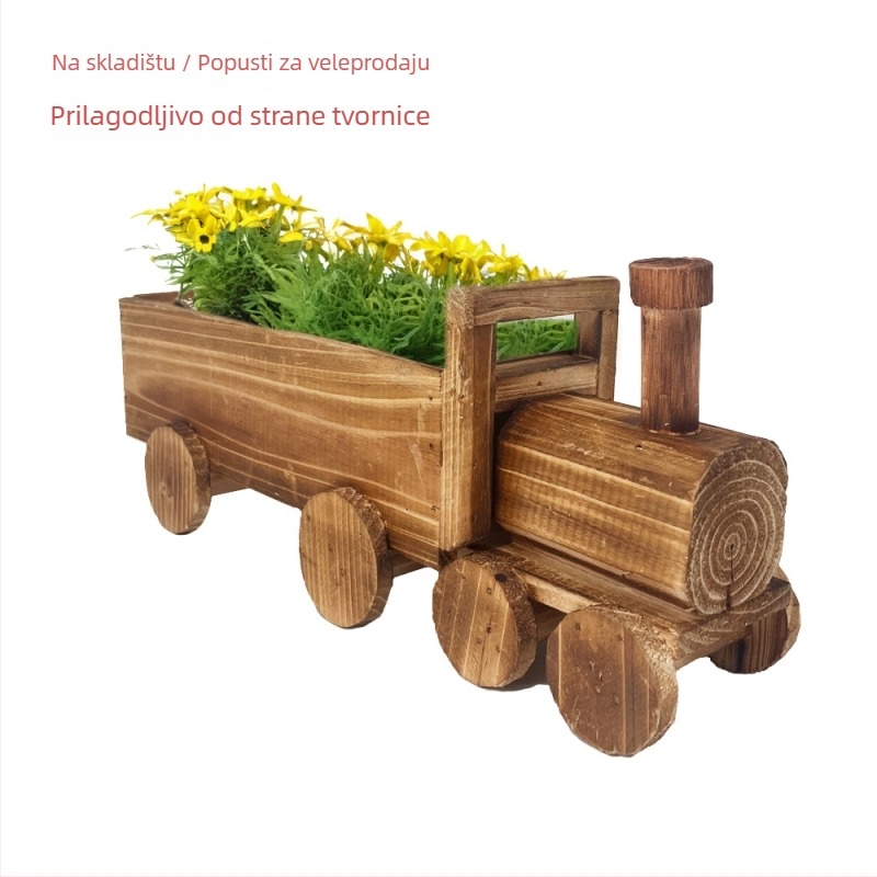 Drveni lonac za cvijeće - prozračan, izdržljiv, otporan na koroziju; za zid, stol ili pod; crtani stil