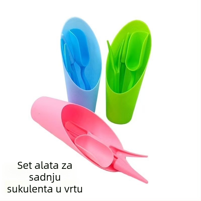 Plastični trodijelni set vrtnih alata za presađivanje sadnica i rad sa tlom