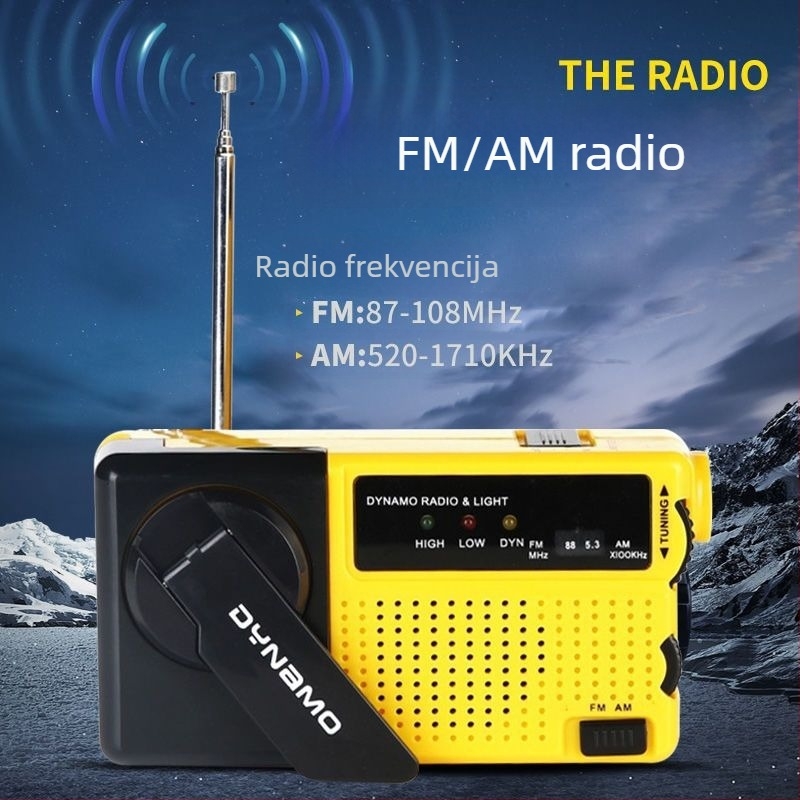 AM/FM dvobandni radio s USB punjenjem, ugrađeni zvučnik, 3.7V baterija ispod 1000mAh