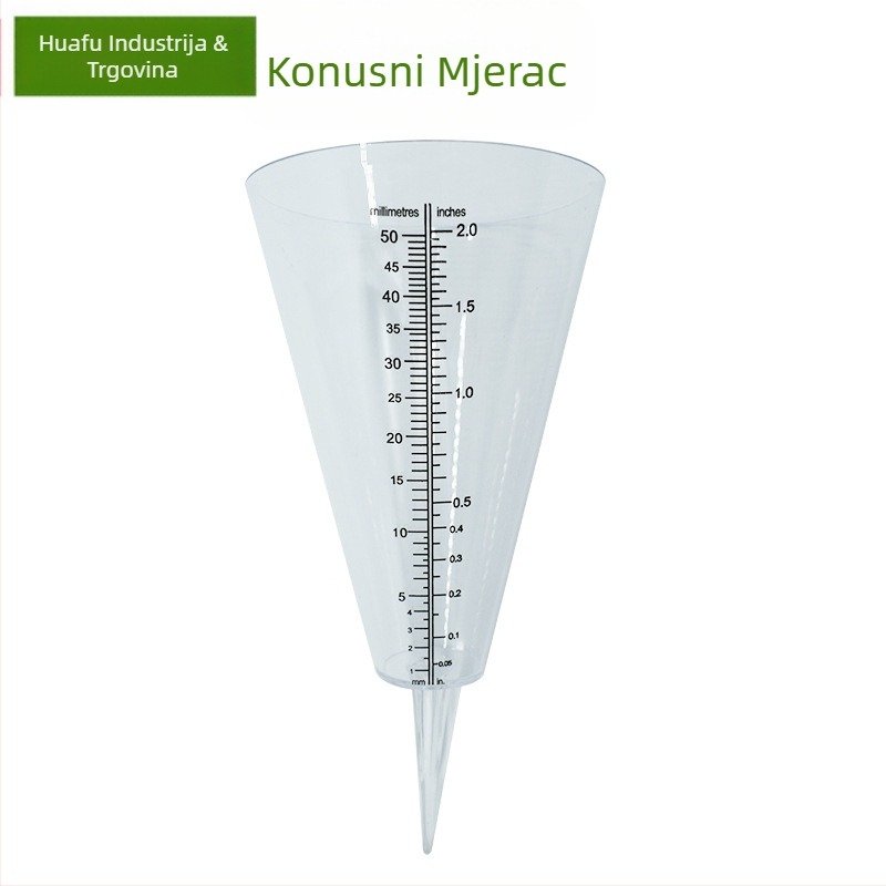 Konični kišni mjerač za vrt, PS materijal, proziran, plug-in ugradnja, dimenzije 100×215 mm, HF 039, Yuyao Zhejiang