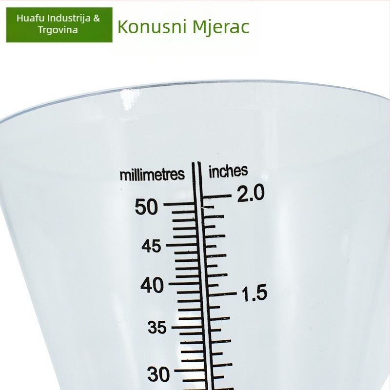 Konični kišni mjerač za vrt, PS materijal, proziran, plug-in ugradnja, dimenzije 100×215 mm, HF 039, Yuyao Zhejiang