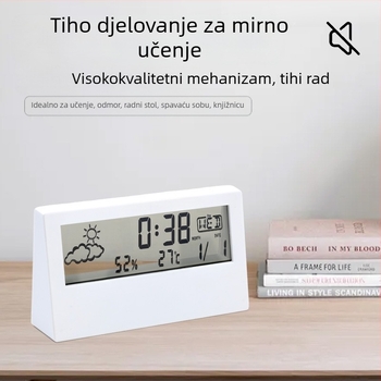 Budilnik s dvostrukim dizajnom, LED brojčani zaslon, termometar, vremenska prognoza i vječni kalendar