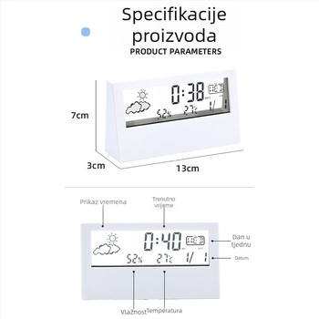 Budilnik s dvostrukim dizajnom, LED brojčani zaslon, termometar, vremenska prognoza i vječni kalendar