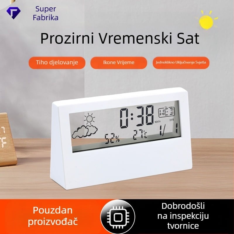 Budilnik s dvostrukim dizajnom, LED brojčani zaslon, termometar, vremenska prognoza i vječni kalendar