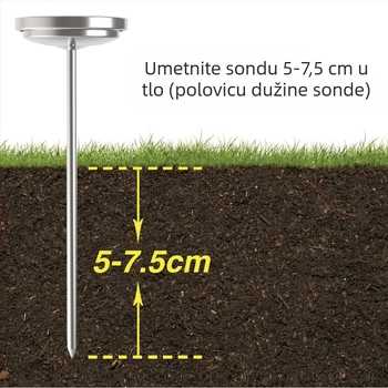 Termometar za tlo od nehrđajućeg čelika za vrt, vodootvoren, bez baterije, raspon 0–30°C, rezolucija 2,5°C, Kaitai KT