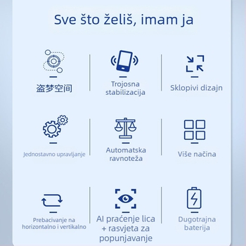 Tro-osi stabilizator s AI praćenjem lica, rasvjeta, Bluetooth i držač za selfie za VLOG