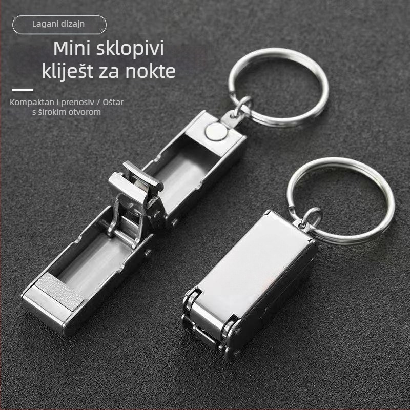 Klešta za nokte – mini sklopive, prenosne, od nehrđajućeg čelika, s ploskim čeljustima