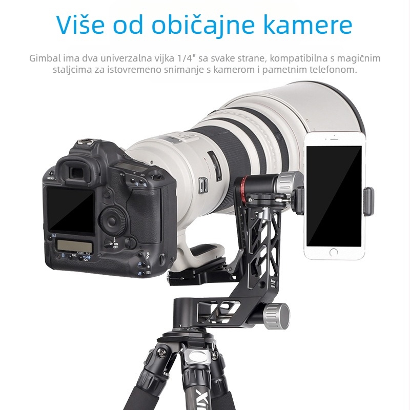 Xiletu XGH3 Cantilever Head – Ultra-lagana DSLR/teleobjektiv glava za stativ, aluminijska legura, 0,99 kg, kompatibilno s DSLR i teleobjektivima