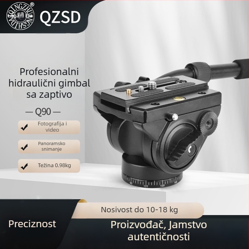 DSLR hidraulični gimbal stativ Q90 za fotografiju ptica i teleobjektivom, držač kamere 3/8-1/4 montaža • aluminijska legura • 360° horizontalno okretanje • 90° vertikalno okretanje • težina 0,99 kg