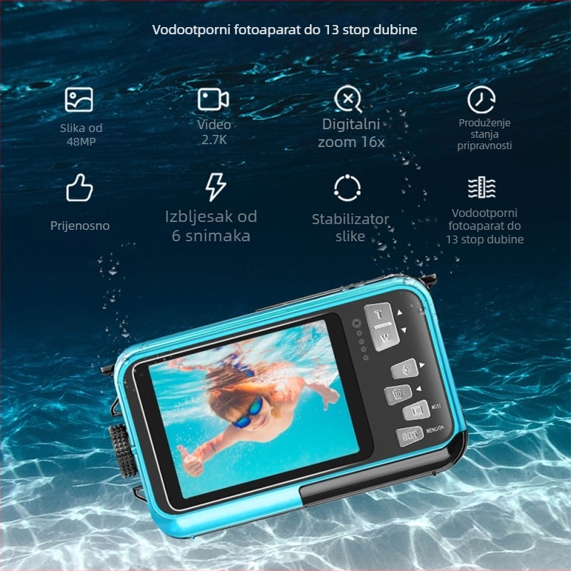 WP06 Podvodna digitalna kamera, 48MP, Dvostrani LCD zaslon (1.8/2.7 inch), ABS kućište, TF kartica, Baterija 3 sata