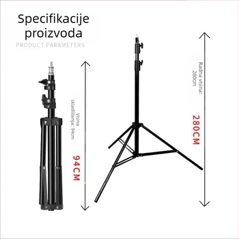 Fotografski stalak za lampu s držačem za mobitel, materijal: aluminijska legura + željezo + plastika; nosivost 10 kg; broj segmenata 3; promjer cijevi 24/27/31 mm; težina 1,5 kg