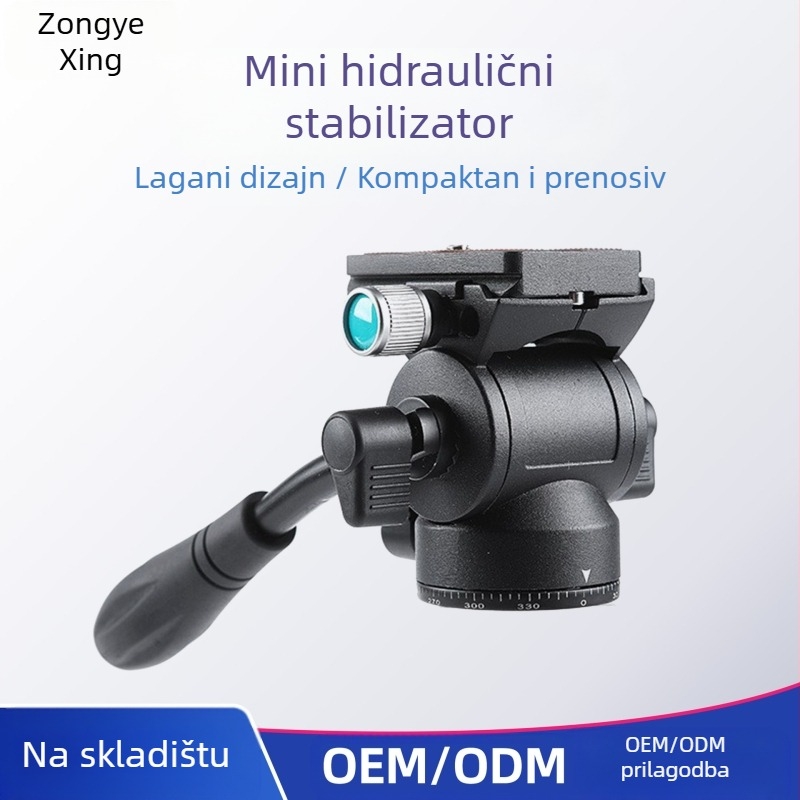 Panoramska hidraulična gimball glava na potpuno metalnom stativu i monopodu s ručkom; za DV, mini vlog i pametni telefon; 3 sekcije; nosivost 6–10 kg