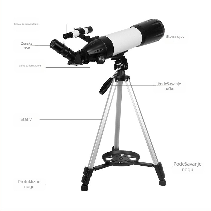 Astronomski teleskop 50070 – visoka razlučivost, velika povećava, dvostruka namjena za promatranje neba i Zemlje, promatranje zvijezda i Mjeseca