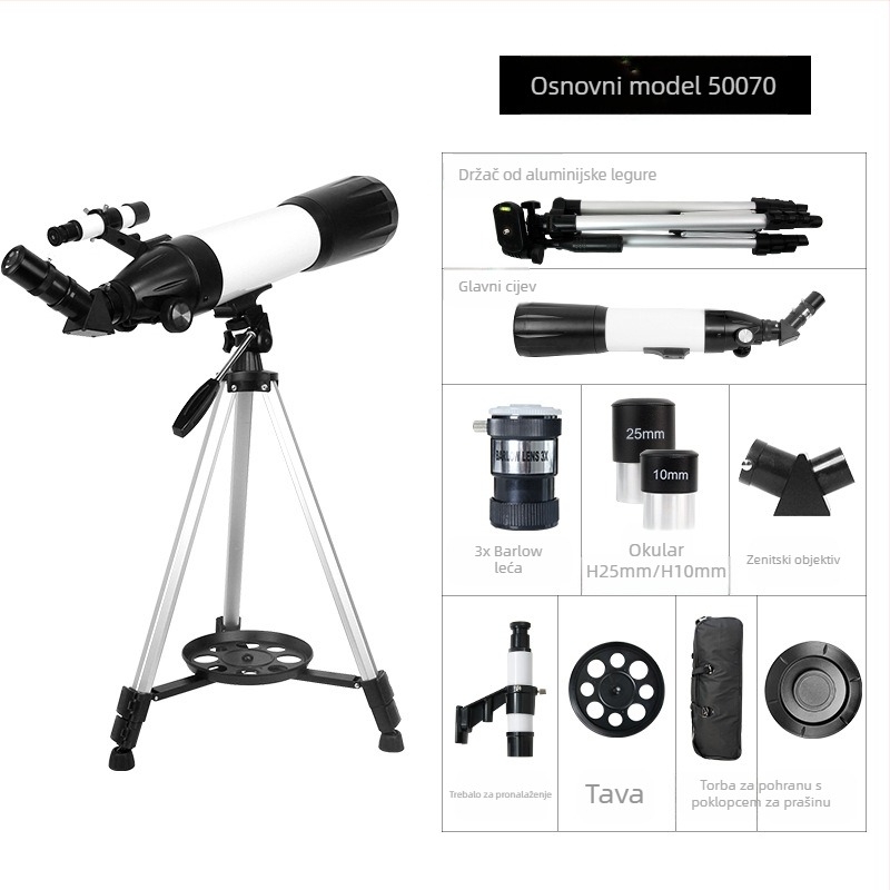 Astronomski teleskop 50070 – visoka razlučivost, velika povećava, dvostruka namjena za promatranje neba i Zemlje, promatranje zvijezda i Mjeseca