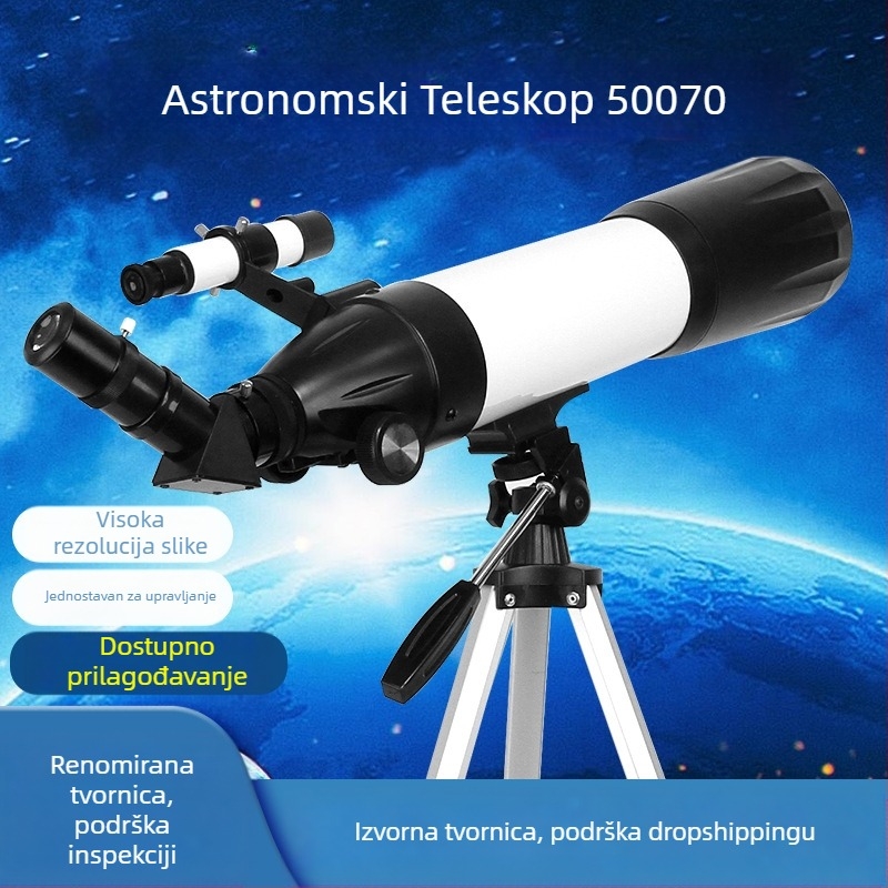 Astronomski teleskop 50070 – visoka razlučivost, velika povećava, dvostruka namjena za promatranje neba i Zemlje, promatranje zvijezda i Mjeseca