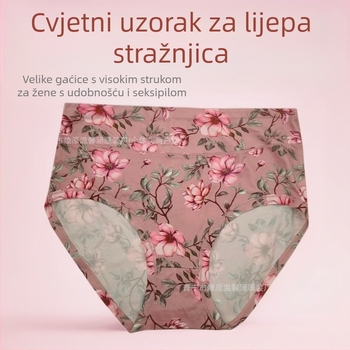 Plus-size ženske gaćice s cvjetnim uzorkom, Milk Silk, visok struk, podizanje stražnjice, prozračne, brzo sušeće