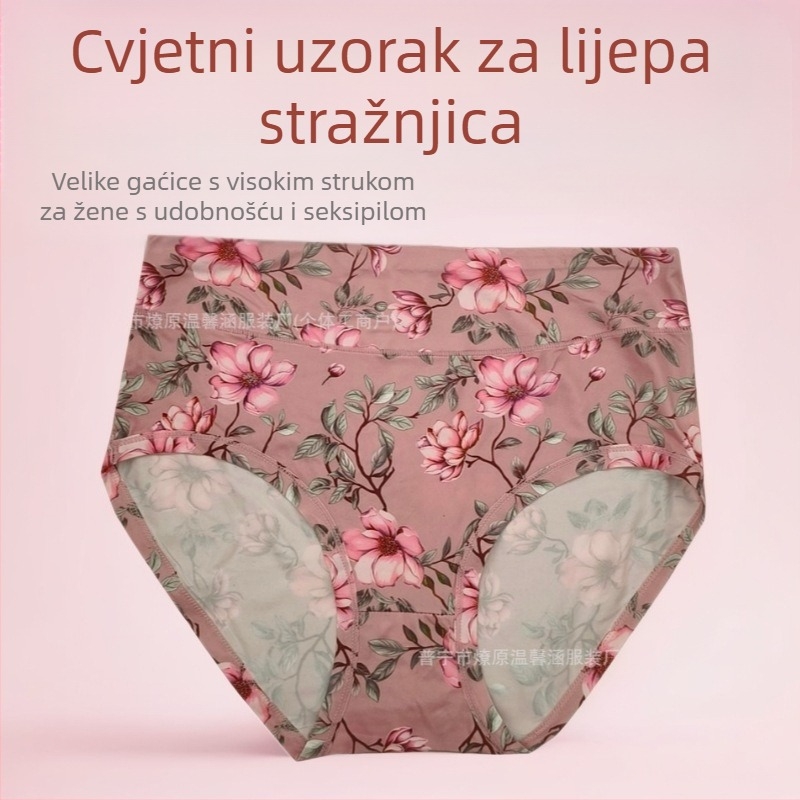 Plus-size ženske gaćice s cvjetnim uzorkom, Milk Silk, visok struk, podizanje stražnjice, prozračne, brzo sušeće