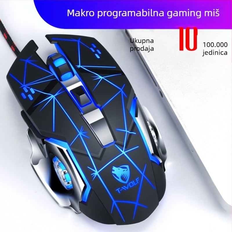 Thunderwolf V6 žična gaming miša s optičkim senzorom 3200 DPI, 6 tipki, ergonomski dizajn