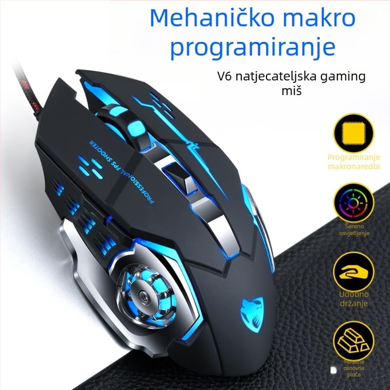 Thunderwolf V6 žična gaming miša s optičkim senzorom 3200 DPI, 6 tipki, ergonomski dizajn