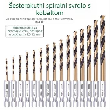 Set od 13 komada bušilica s šesterokutnim držačem, crno-žuto, od čelika visoke brzine, izdržljivo, visoke kvalitete