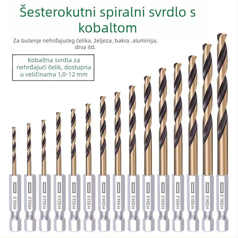 Set od 13 komada bušilica s šesterokutnim držačem, crno-žuto, od čelika visoke brzine, izdržljivo, visoke kvalitete