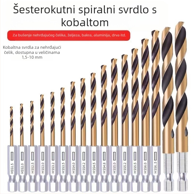 Set od 13 komada bušilica s šesterokutnim držačem, crno-žuto, od čelika visoke brzine, izdržljivo, visoke kvalitete