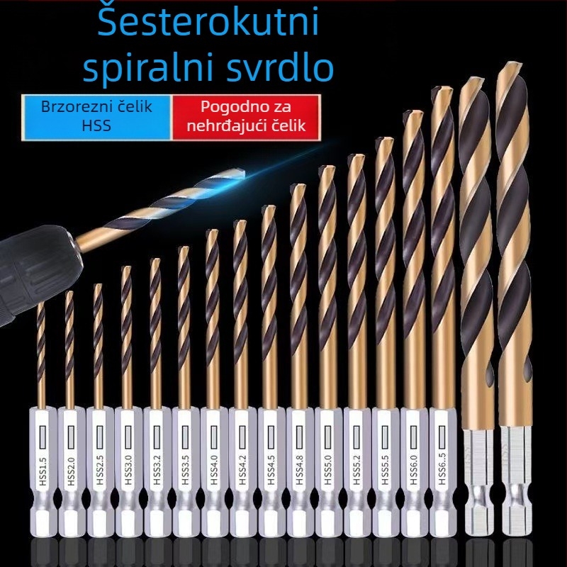 Set od 13 komada bušilica s šesterokutnim držačem, crno-žuto, od čelika visoke brzine, izdržljivo, visoke kvalitete
